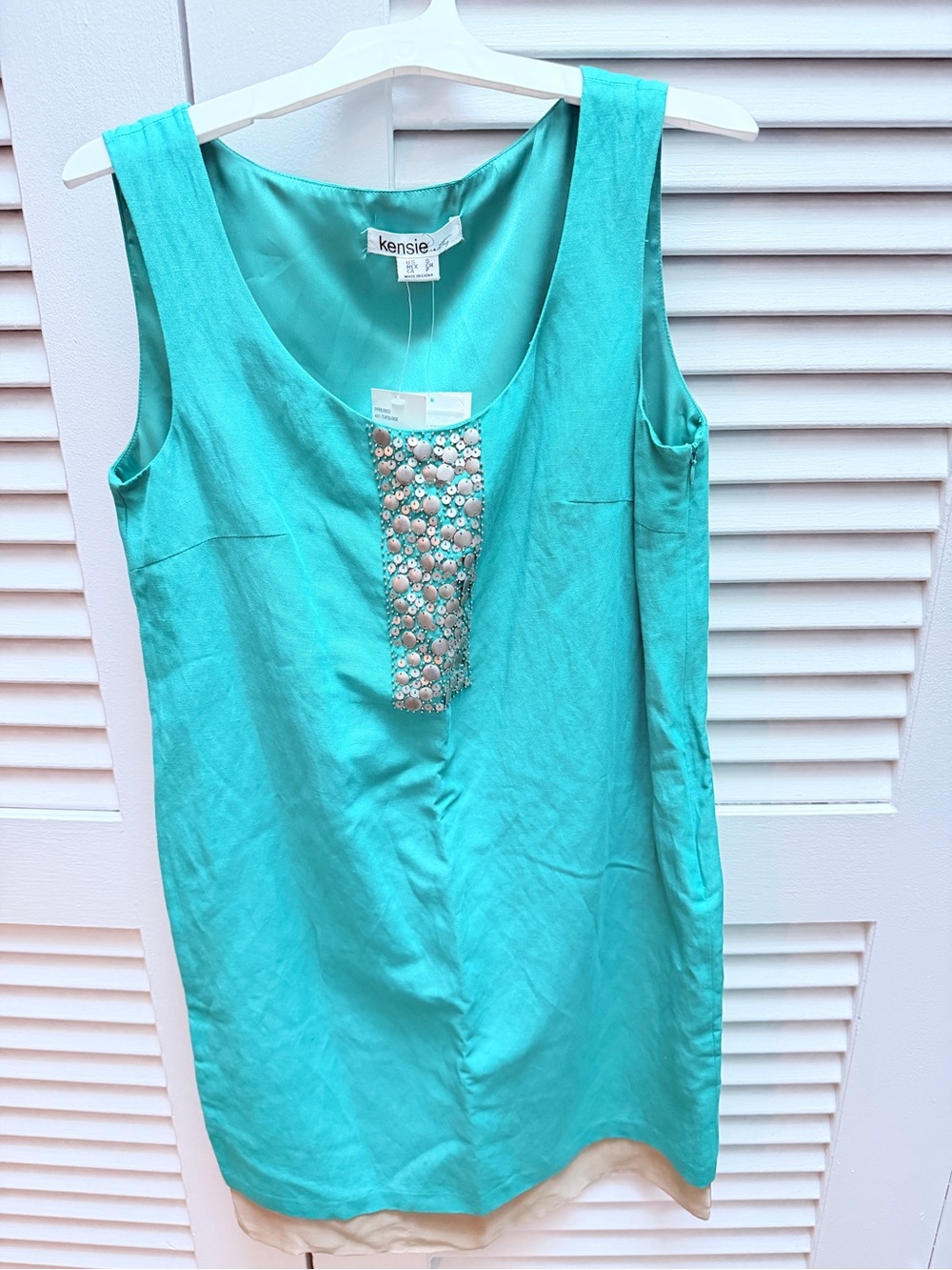 kensie Turquoise Embellished Sleeveless Tunic Top